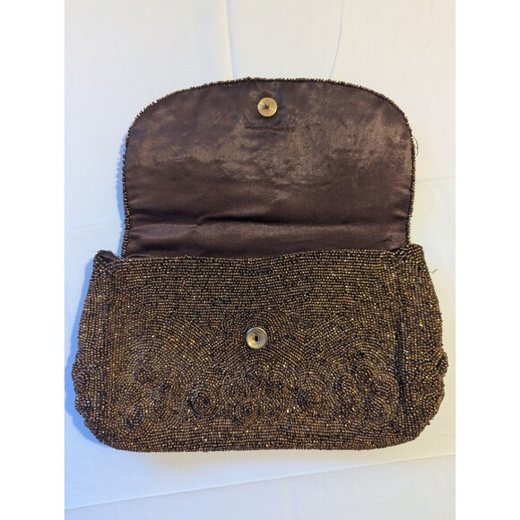 Vintage Saks Fifth Avenue Beaded Bag Copper Brown Beading Clutch Satin Interior - Picture 9 of 11